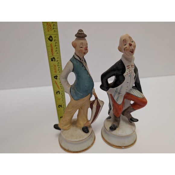 Vintage Porcelain Clown Figurines Set Of 2 Hand-Painted 6" Tall With Gold Trim D - Picture 6 of 6